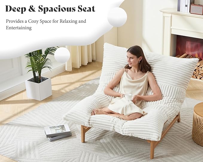 AMERLIFE 46" Oversized Sofa Chair, Modern Accent Chair, Sofa Style Bean Bag with Plush Cushion, Lazy Lounge for Living Room, Corduroy White