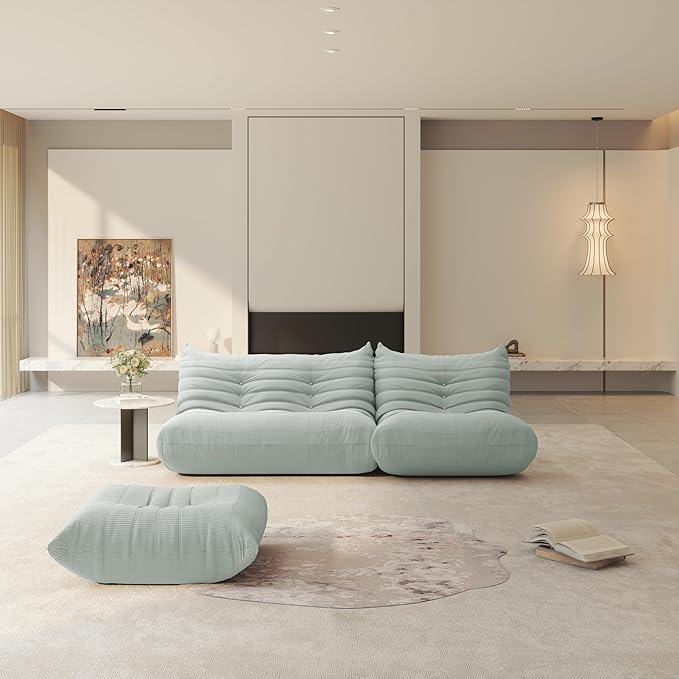 Fireside Chair Corner Bean Bag Chair for Adults, Modern Corduroy Fabric Caterpillar Sofa Couch, Lazy Floor Sofa Armless Foam Couch Lounger Tatami Recliner for Living Room Bedroom Dorm Office