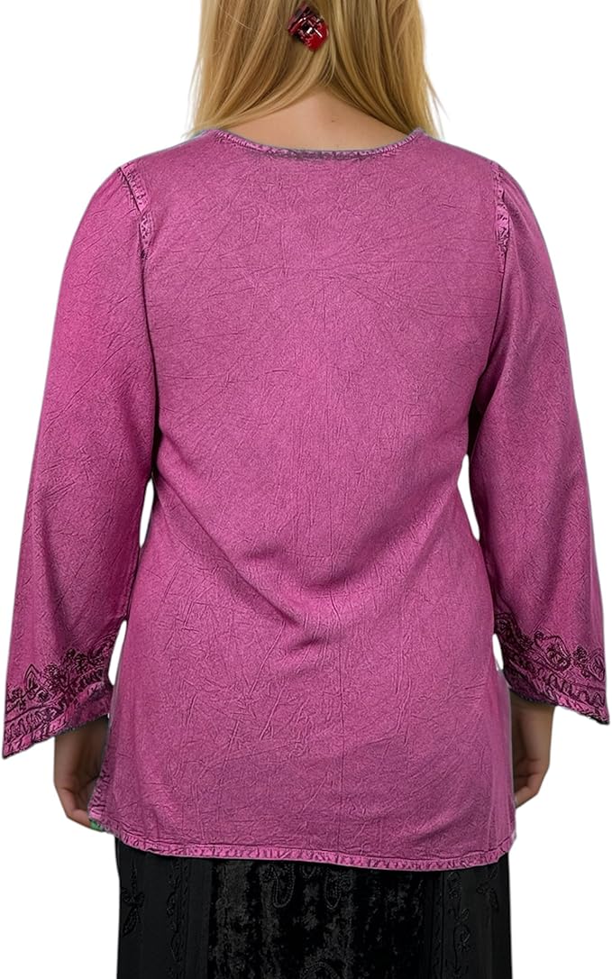Agan Traders 2025 Winter Long Sleeve Diamond Neck Embroidered Tops - Medieval Boho Vintage Tunic Kurta Blouses for Women