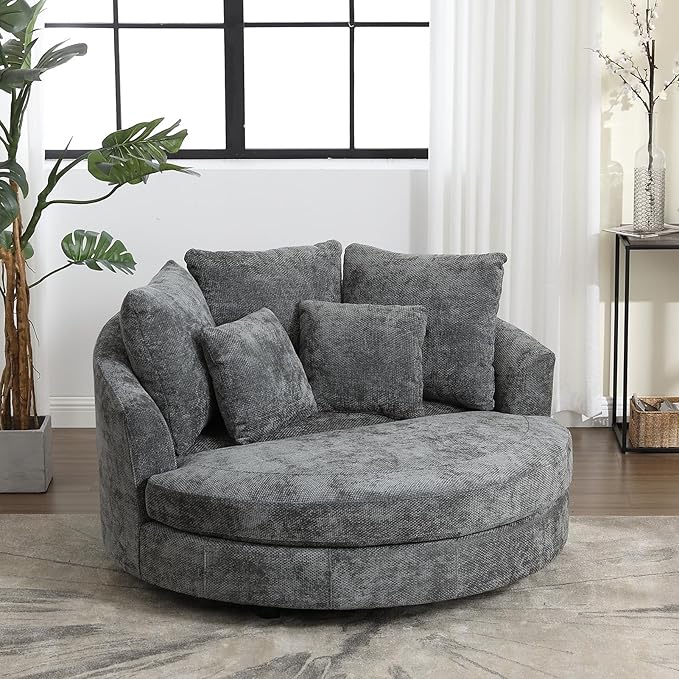 Chifee & Vingol 59.8" W Oversized Accent Barrel Chair Large Round Chair with Wheels,Grey