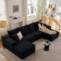 135.4" W Cloud Sectional Couch with Ottoman,Modern U-Shaped Cloud Couch with Deep Seat,Comfy Corduroy 4-Seater Sofa,Memory Foam Sofa for Living Room,No Assembly (Black,Right-Facing Chaise)