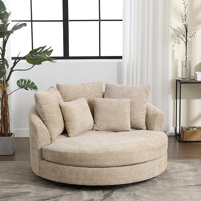 Chifee & Vingol 59.8" W Oversized Accent Barrel Chair Large Round Chair with Wheels,Wheat