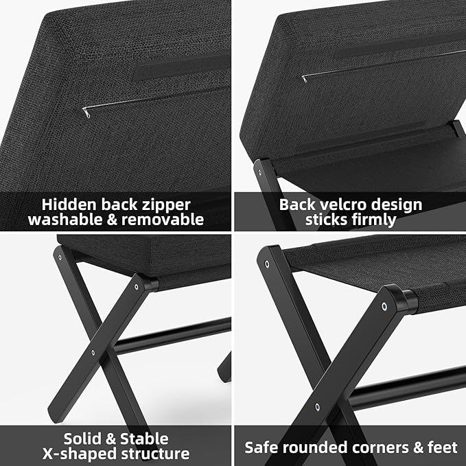 Foldable Foot Stool Ottoman, Modern Foot Rest with Bamboo X Legs & Thick Foam Cushion, Folding Foot Stools Small Padded for Bedroom Living Room, Footstool for Chair Couch (Black - Black)