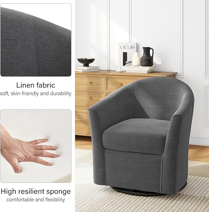 DREAMSIDEA Swivel Accent Chair Armchair, Modern Round Single Sofa Seating Comfy Reading Barrel Chairs for Living Room Bedroom (Grey, Set of 2)