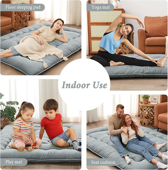 DAICO Japanese Floor Mattress, 4'' Thicken Futon Mattress Tatami Mat, Sleeping Pad Foldable Roll Up Mat for Camping and Guest Room, Twin Size 39''*80'', Grey