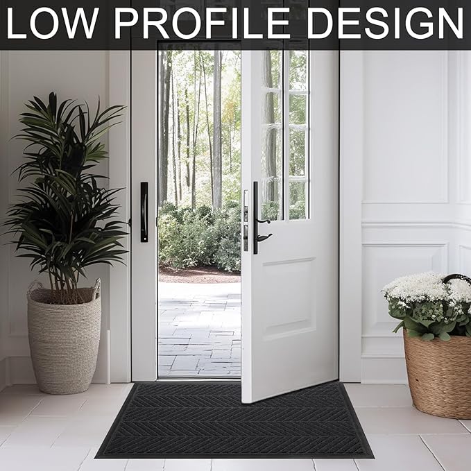 XADP Front Door Mat 36"x24" Indoors Outdoors Welcome Mats, Waterproof Non-Slip Rubber Backing Heavy Duty Doormat Outside Entrance, Low Profile Entryway Rugs Floor Mat for Patio, Pattern A Black