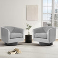 Swivel Barrel Chair, Modern Round PU Leather Accent Armchair for Living Room, Bedroom, Oversized Comfy Club Reading Chairs for Adults (Velvet Grey, Set of 2)
