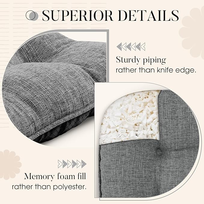 Basic Beyond Chair Cushions for Dining Chairs 6 Pack, Chair Cushion with Ties and Non Slip Backing, 15.5 x 15.5 inches Tufted Chair Pads for Dining Chairs, Dark Grey