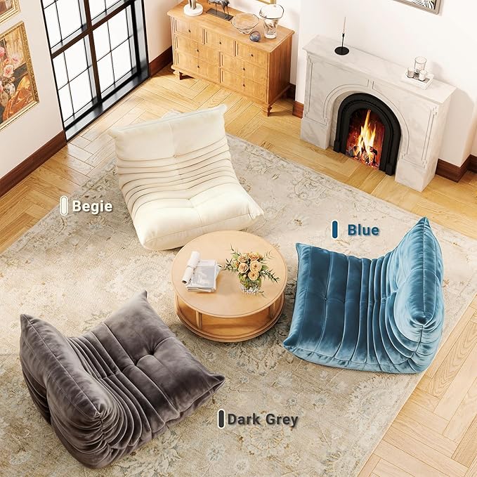 Bean Bag Chairs for Adults - Comfy Memory Foam Fireside Chair, Adult Size with Soft Dutch Velvet Fabric Beanbag Couch, Versatile for Living Room, Dorm, Reading Corner & Gaming (White)