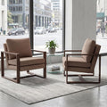Modern Linen Accent Chair Set of 2 for Living Room Bedroom Mid Century Armchairs with Metal Frame, Upholstered Office Accent Chairs Comfy Waiting Room Chairs with Metal Frame, Espresso Brown