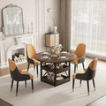 5-Piece Round Dining Table Set for 4 with Storage, Kitchen Table with 4 PU Leather Chairs, Space Saving for Breakfast Nook, Dinette, Dining Room (Boxwood Dining Table-4 Brown Chairs)