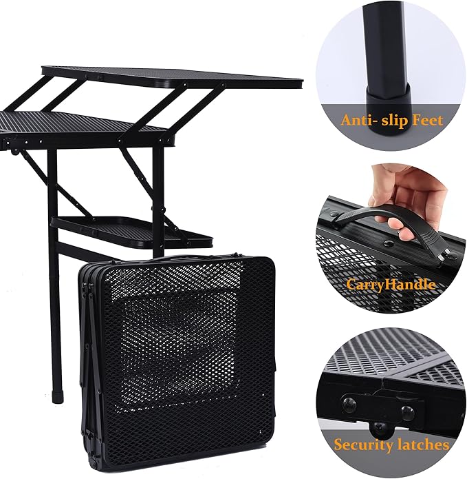 Nice C Camping Table, Compact Folding Table, Tailgate Grill Table, Outdoor Tables, Camping Tables That Fold Up Lightweight, with 4 Side Tables & Mesh Net for BBQ, Camping