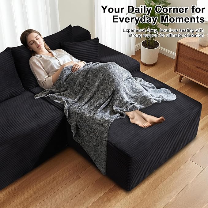 105" Cloud Modular Sectional Couch with L-Shape Chaise, Upholstered Corduroy Couches for Living Room, No Assembly Required Deep Seat Boneless Sofa