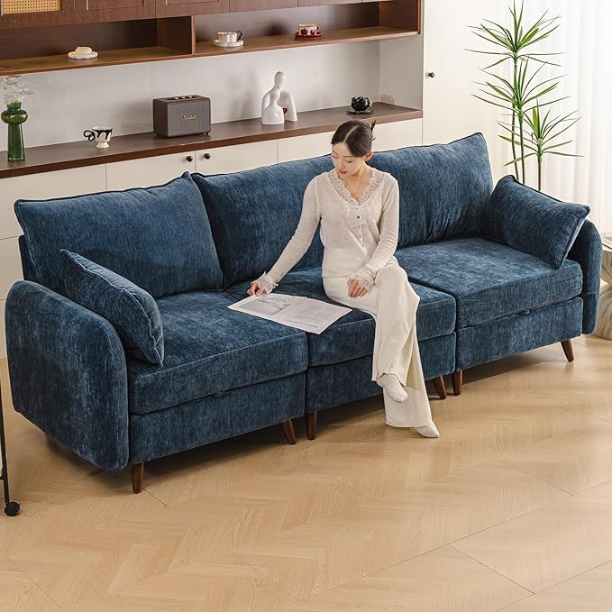 Rexulqo 104'' Modular Sectional Sofa with All Seats Storage,Oversized 3-Seater Comfy Cloud Couches with 7.8'' Thick Cushion,24.5'' Deep Seat,Big Couch for Living Room,Bedroom,Velet,Blue