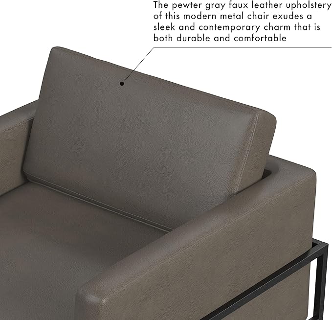 HomePop Modern Metal Frame Accent Chair|Homepop Home Décor|Accent Chairs for Living Room & Bedroom - Pewter Gray Faux Leather