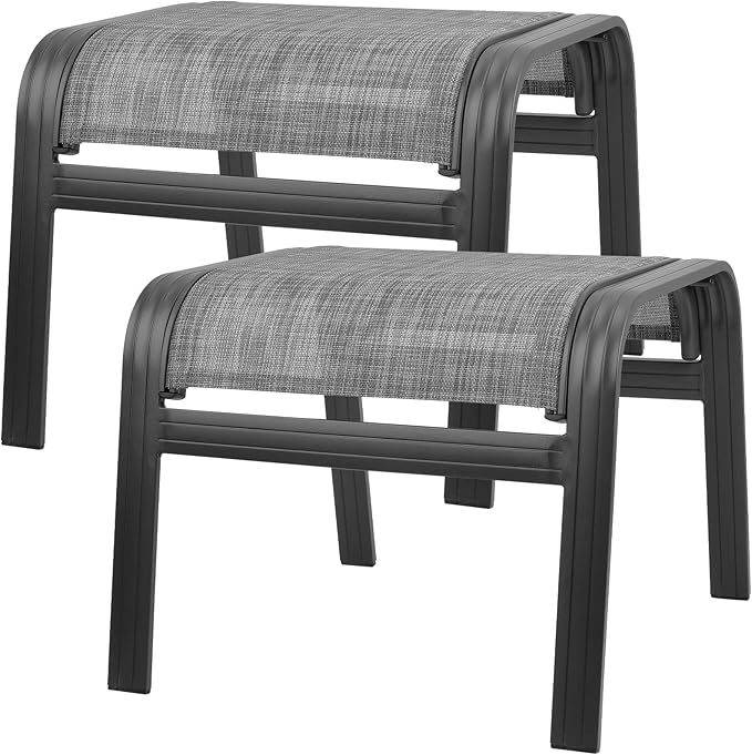 Deguifei Patio Outdoor Ottoman Footstools Assembled Aluminum Footrest Side Table Small Chairs Patio Ottoman 2 Set Grey