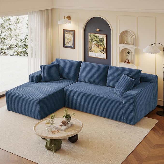 105" Sectional Couches for Living Room Cloud Couch Sofa with L-Shape Upholstered Boneless Couchs Modern Modular Sectional Couch with Chaise (Bule, 105" W+Left Facing Chaise+2Seaters)