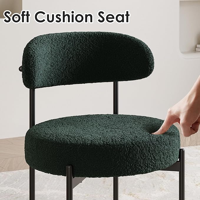 Farini Dining Chairs Set of 4,Mid-Century Modern Kitchen Chair Curved Backrest Round Upholstered Sherpa Dining Chairs with Metal Legs,Green