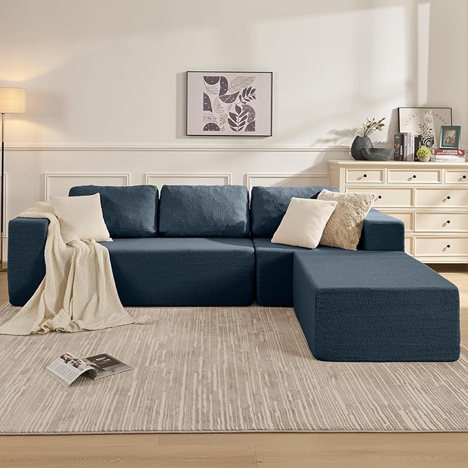Furnify 40" Single Sofa for Adults, Upholstered Floor Sofa Couch with Pillow, Teddy Boucle Sofa for Bedroom Living Room, No Assembly Required (Teddy Boucle, Blue)