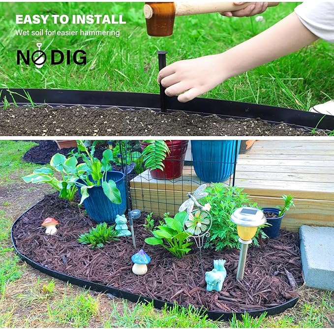82FT Landscape Edging,1.5IN Tall Garden Edging Borders with 125pcs Stakes,Flexible Lawn Edging Border Kit,Mini Plastic Fence for Yard Flowerbeds,Grass