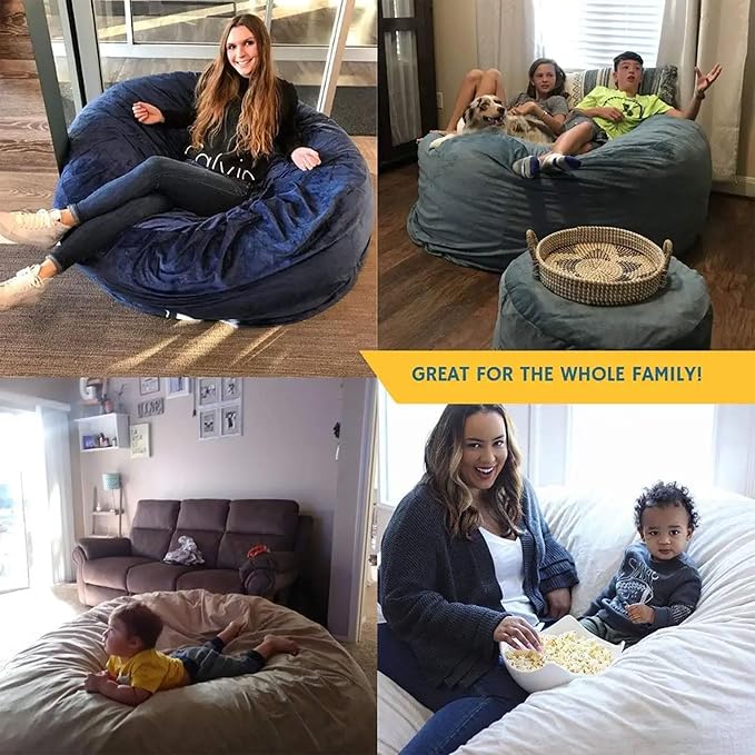 ULTIMATE SACK 3000 3-Foot Bean Bag Chair, Navy Suede Cover – Oversized Foam Lounger, Floor Seat, Small Sofa, or Couch Bed for Living Area, Gaming Room, or Reading Lounge