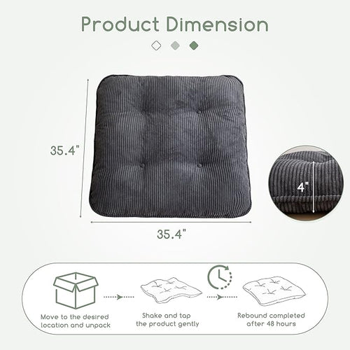35" Washable Floor Pillow Cushion for Adults, Meditation Cushion Pillow, Extra Large Square Floor Sitting, Removable Tufted Corduroy Cover, for Tatami Living Room or Yoga, Dark Grey, Machine Washable