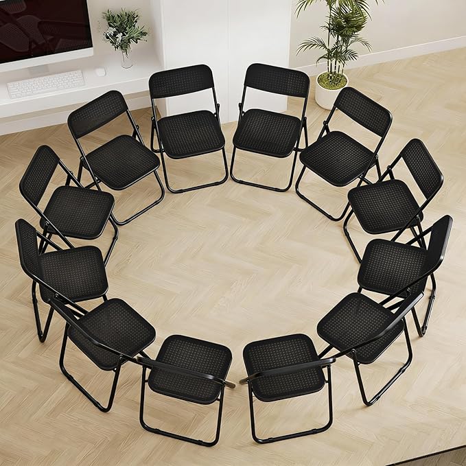 12 Pack Plastic Folding Chair Foldable Plastic Chair, Outdoor Indoor Portable Party Chairs,Stackable Commercial Seats with Steel,300-Pound Capacity,Black