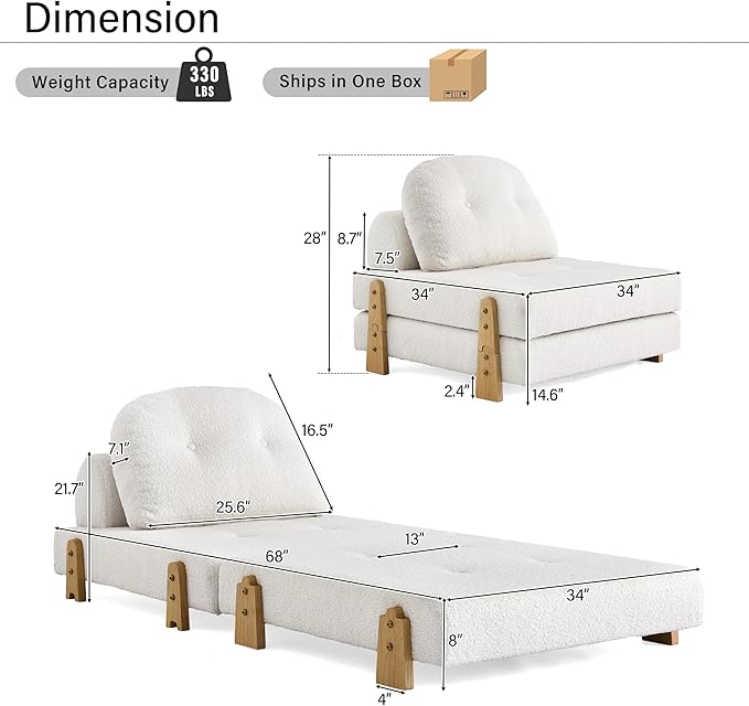 Christopher Knight Home Zila Folding Sofa Bed, 2-in-1 Convertible Sleeper Chair with Wooden Frame, Headrest & Lumbar Pillow, Portable Fold Out Floor Chair, Comfy Floor Sofa Lounge, Beige