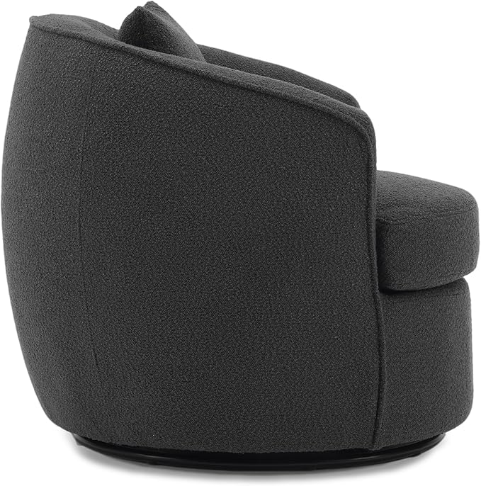 FaFaSoGoodFa Swivel Accent Chair, Modern Upholstered Boucle Barrel Arm Chairs with Pillow for Living Room, 360 Degree Round Swivel Sherpa Armchair with Round Base for Bedroom Club (1, Dark Grey)