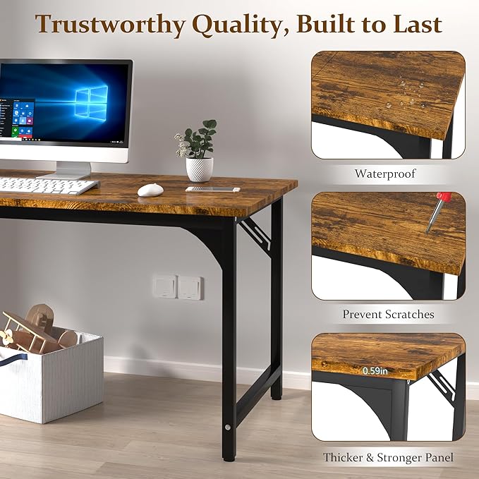 55 X 23.6 inch Computer Desk, Office Desk with Deeper & Thicker Desktop, Modern Simple Study Table with Sturdy Metal Frame & Large Legroom, Study Writing Work Desk for Home Office, Bedroom