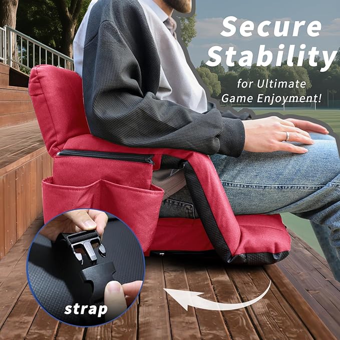 Stadium Seats with Back Support ,Wide Stadium Chairs with Back and Cushion, Sofa Style Stadium Seats, 6 Reclining Positions, Extra Thick Bleacher Seat for Sports Events (Red-1 Pack, Wide|22.5")