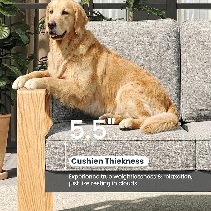 4 Pieces Aluminum Patio Furniture Set, Outdoor Conversation Sets with High Backrest Sofa and Fire Pit Table for Garden and Backyard