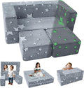 MeMoreCool Modular Kids Play Couch Sofa – Glow-in-The-Dark Star Design, Fold-Out Toddler Couch for Playroom Furniture, Grey