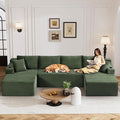 133" Oversized Cloud Boneless Sofa Couch with Chaise, Modern Corduroy U Shaped Modular Sectional Sofa with Deep Seat, Comfy Couch with Cupholders and Storage, No Assembly Required-Green
