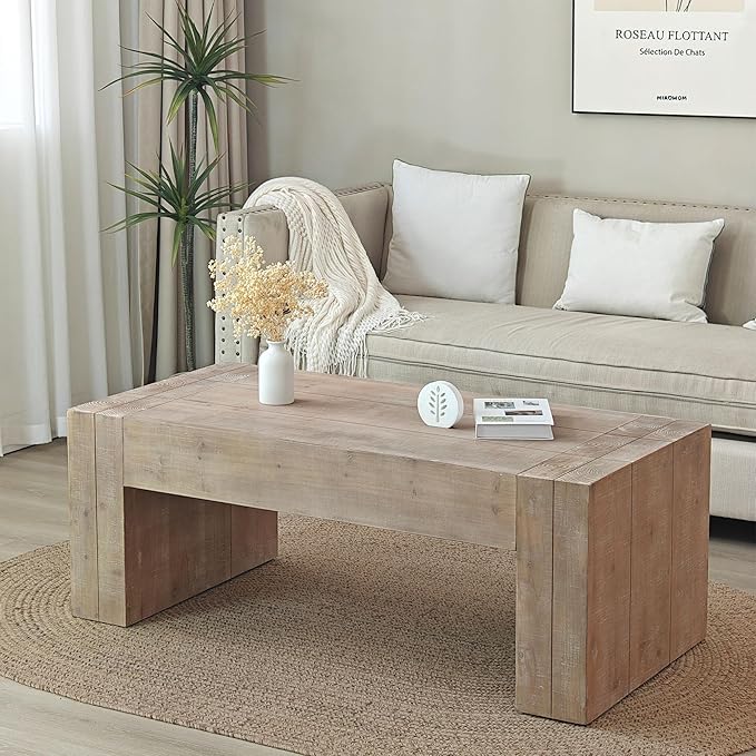 49" Rustic Wood Coffee Table,Modern Farmhouse Rectangular Table for Living Room