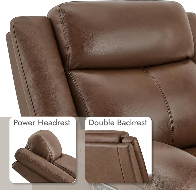 Watson & Whitely Oversized Genuine Leather Power Recliner Chairs for Big and Tall, Wall Hugger Recliner with Power Headrest & Charging Ports, Extra Large Reclining Chair for Living Room, Cafe