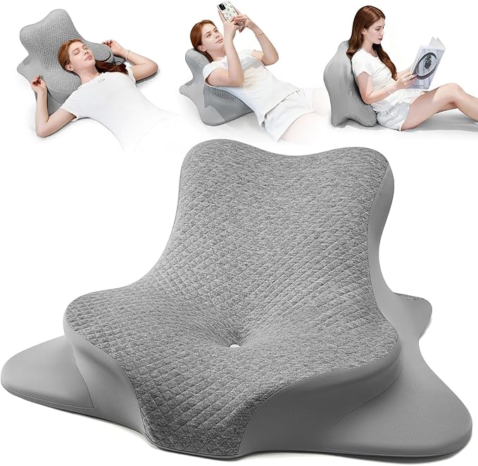 YRuiSofut Reading Pillow for Bed, Leaning, Lying and Prone, Ergonomic Memory Foam Bed Wedge Pillow for Headboard, Floor Cushions, Chin & Back Support Pillows on Bedrest Couch Floor- Grey