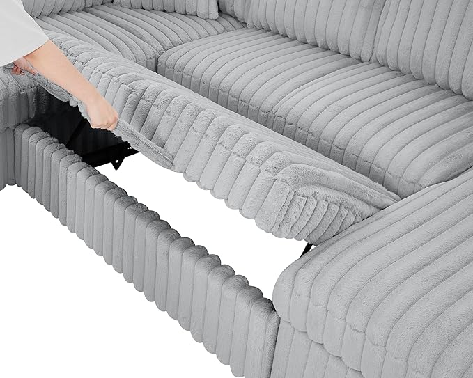 Olodumare Oversized Convertible Sectional Sofa Bed for Living Room, Modern 122'' Corduroy Upholstered U-Shaped Couch with Right Chaise Hidden Storage & Pull-Out Bed, USB & Type-C Port, Ash Grey