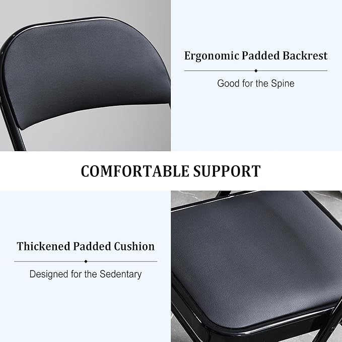 10 Pack Black Folding Chairs, Portable Heavy Duty Metal Frame Commercial Seat with Padded Cushion and Back, Foldable Outdoor Chairs for Party Kitchen Dining Events Wedding, 330 LBS Capacity
