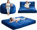 Hobestluk Giant Bean Bag Chair Bed for Adults, Large Bean Bags with High-Density Foam Filling, Convertible Big Sofa Bed Couch for Living Room, Bedroom, Playroom (Blue, Full)