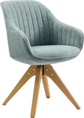 Art Leon Swivel Dining Chair - Mid Century Modern Fabric Upholstered Kitchen Dining Room Chair with Oak Wood Legs, Leisure Side Chair with Arms for Living Room, Light Blue