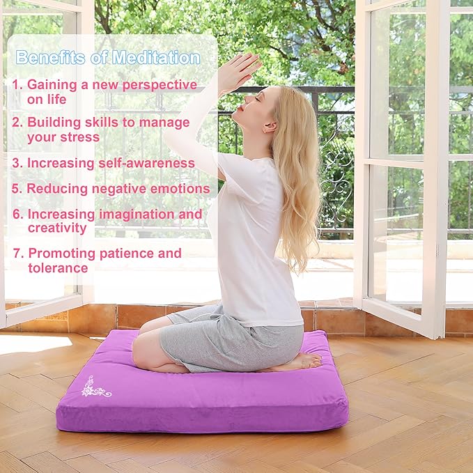 TokSay Velvet Zabuton Meditation Mat, 31 * 31 inches, Yoga Meditation Cushion Floor (Purple)