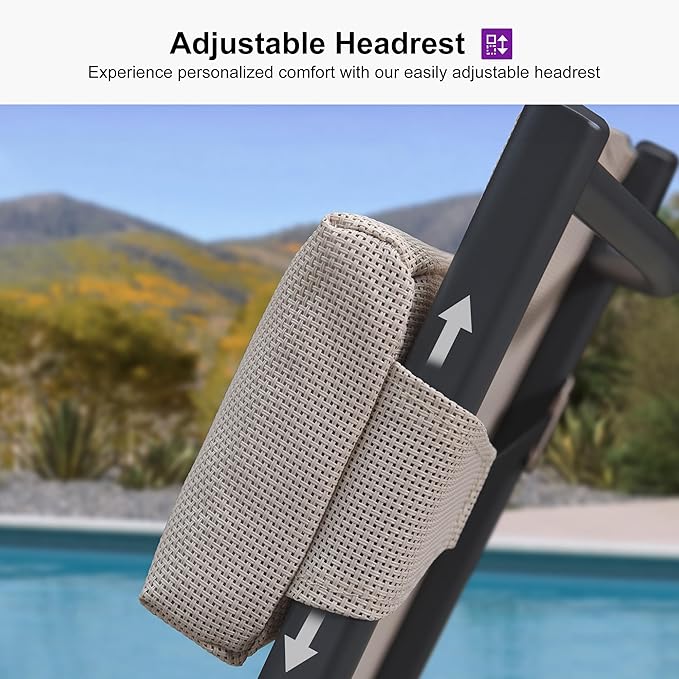 PURPLE LEAF Patio Lounge Chair Set Outdoor Chaise Lounger Aluminum Frame with Armrest 2 Side Table and Wheels for Pool Outside Sunbathing Tanning Recliner Including Pillows Beige