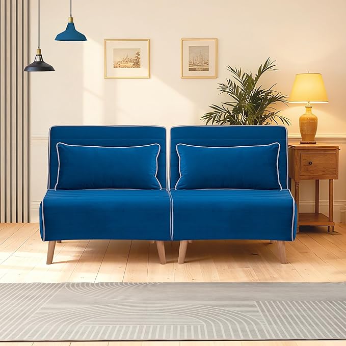 CITTANEO 2 Sets 32" Convertible Sleeper Chair, 3-in-1 Folding Sleeper Chair with Adjustable Backrest and Pillows, 2-Piece Sofa Bed Sets for Apartment, Office, Blue