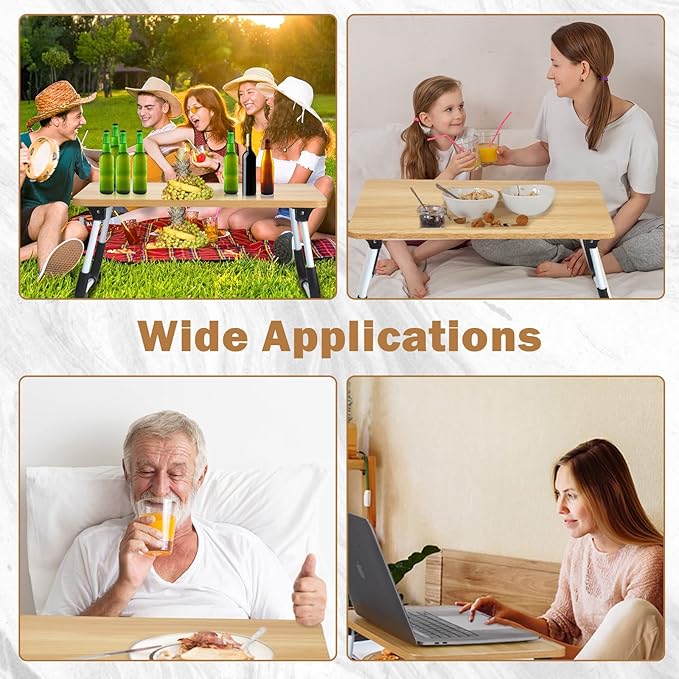 2 Pcs Foldable Laptop Table Lap Desk Mini Bed Table Portable Bed Tray Laptop Stand for Bed for Couch Sofa Working Reading Eating Children Workers School Classroom Home Office Supplies (Wood Color)