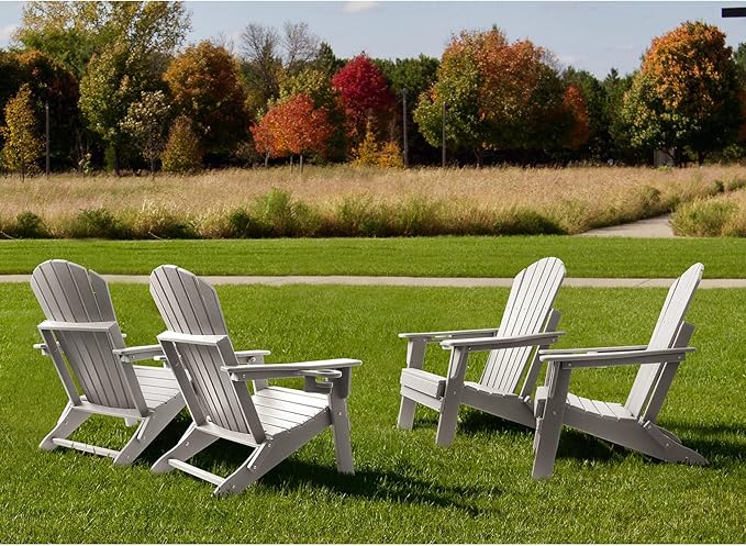 FUNBERRY Folding Adirondack Chair Set of 4, All Weather HDPE Fire Pit Chairs with Cup Holder for Outdoor