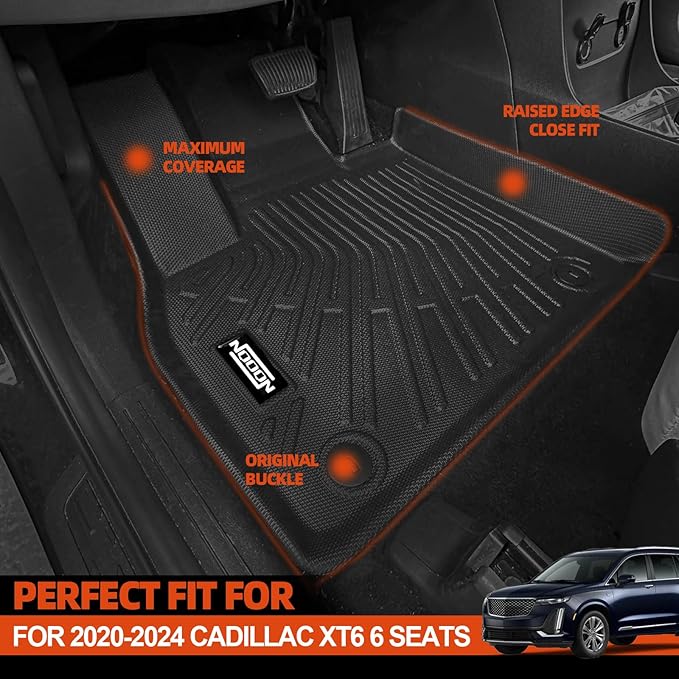 Floor Mats for 2020-2025 2026 Cadillac XT6 6 Seats Floor Mats & Trunk Mat & Backrest Mats All Weather for Cadillac XT6 Accessories Guard Odorless Anti-Slip Floor Liner(2nd Row Bucket Seats)