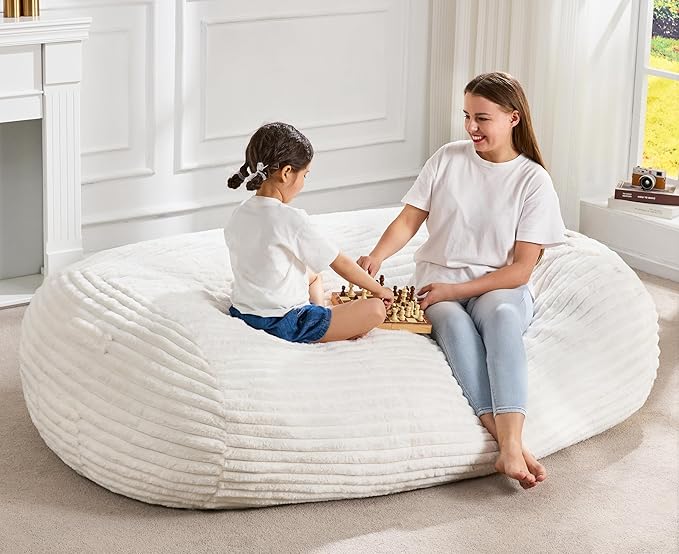 Hobestluk 5FT Bean Bag Chairs Adult Bean Bag with Portable Handle Comfy Large Bean Bag Lounge Chair with Removable Cover for Living Room Bedroom (Stripe White, 5FT)