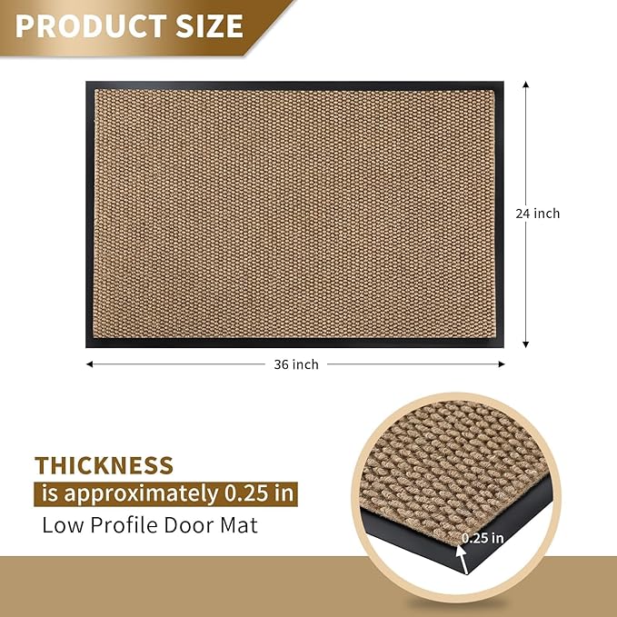 Yimobra Doormat Outdoor Indoor Entrance 36 x 24, All-Season All-Weather Front Door Mat, 100% Waterproof Welcome Matt for Floor Garage Outside Entry, Stain and Fade Resistant,Khaki