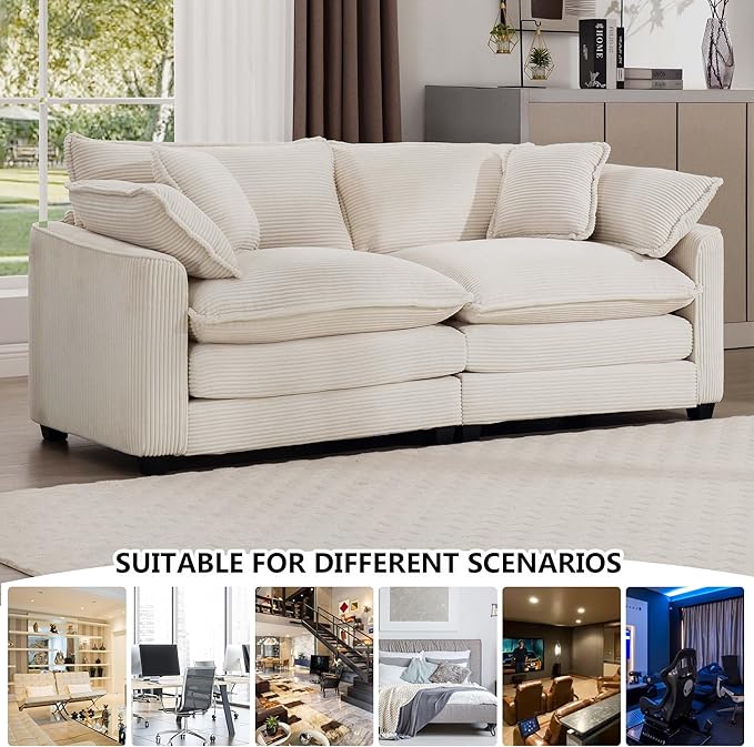 Aoowow Corduroy Loveseat Couch,Modern 2 Seater Cloud Couches for Living Room,Modular Sectional Cloud Sofas with Deep Seat,Large Love Seat for Small Spaces,Apartment,Office. (Beige, 2 Seater)